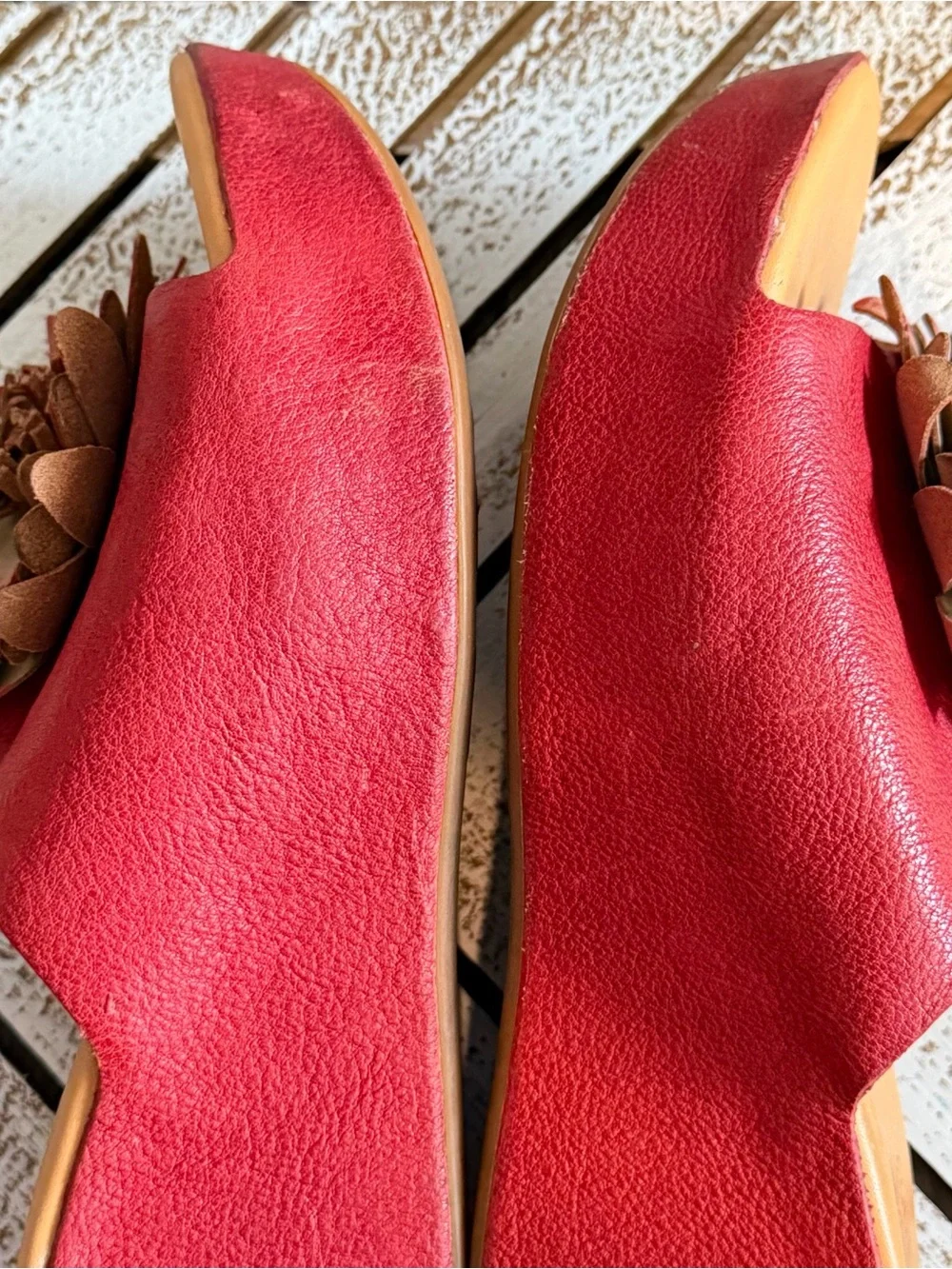Red Kork Ease Sundance Leather Flower Floral Wedge Heel Sandals Chunky Sz 8